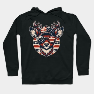 Deer Wearing Sunglass American Flag USA Hoodie